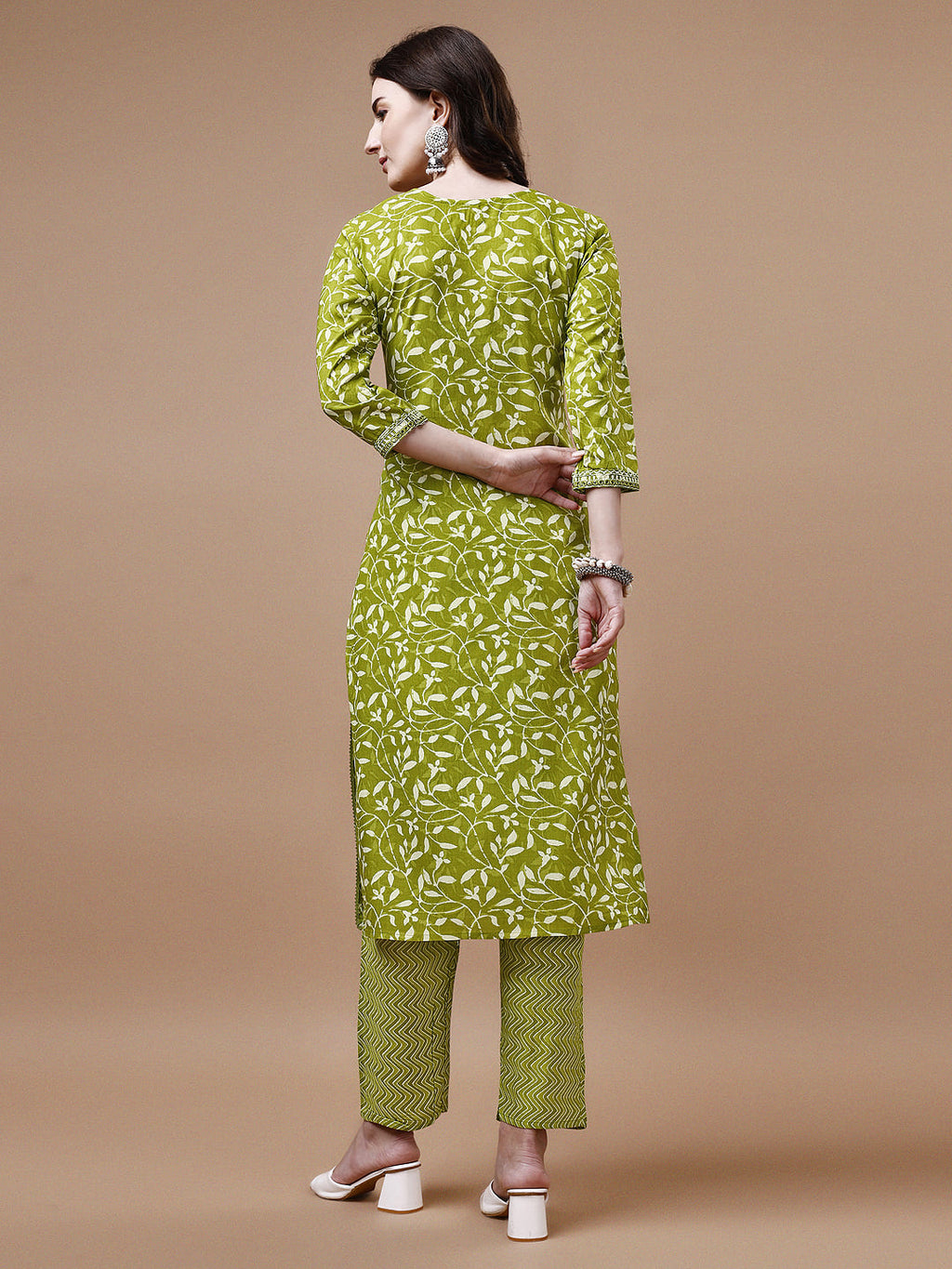 Embroidered & Floral Printed Cotton Kurta With Pant & Dupatta Set, Multicolor - Hiral Fashion - Distacart