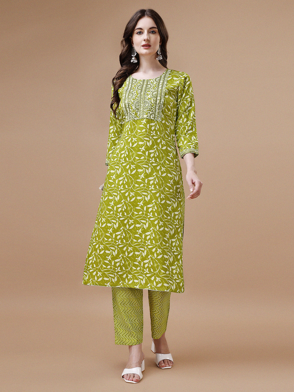 Embroidered & Floral Printed Cotton Kurta With Pant & Dupatta Set, Multicolor - Hiral Fashion - Distacart