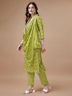 Embroidered & Floral Printed Cotton Kurta With Pant & Dupatta Set, Multicolor - Hiral Fashion - Distacart