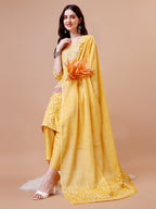 Embroidered & Floral Printed Cotton Kurta With Pant & Dupatta Set, Multicolor - Hiral Fashion - Distacart