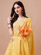 Embroidered & Floral Printed Cotton Kurta With Pant & Dupatta Set, Multicolor - Hiral Fashion - Distacart