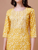 Embroidered & Floral Printed Cotton Kurta With Pant & Dupatta Set, Multicolor - Hiral Fashion - Distacart