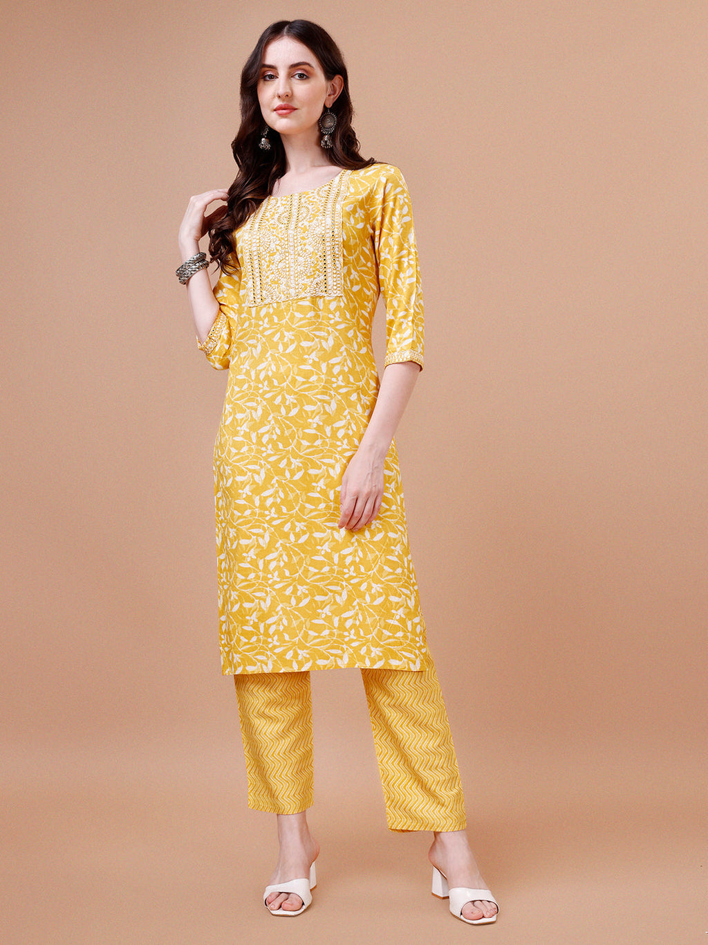 Embroidered & Floral Printed Cotton Kurta With Pant & Dupatta Set, Multicolor - Hiral Fashion - Distacart