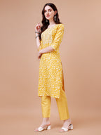 Embroidered & Floral Printed Cotton Kurta With Pant & Dupatta Set, Multicolor - Hiral Fashion - Distacart