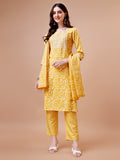 Embroidered & Floral Printed Cotton Kurta With Pant & Dupatta Set, Multicolor - Hiral Fashion - Distacart