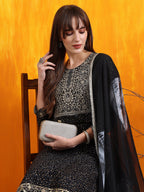 Embroidered & Bandhani Printed Kurta With Pant & Dupatta, Black - Hiral Fashion