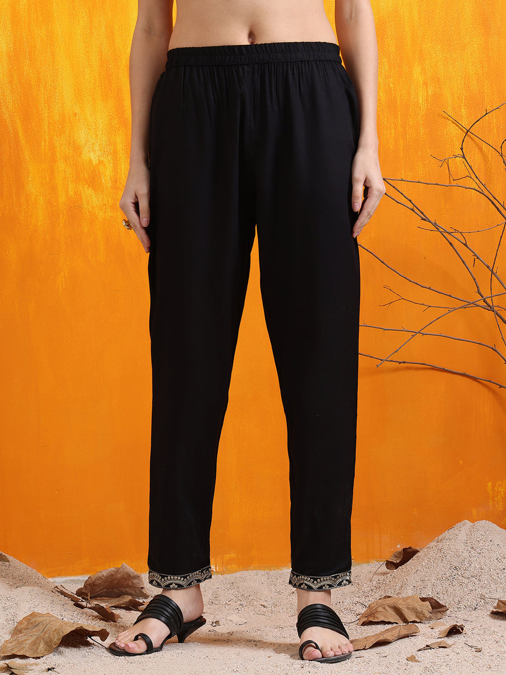 Embroidered & Bandhani Printed Kurta With Pant & Dupatta, Black - Hiral Fashion