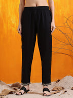 Embroidered & Bandhani Printed Kurta With Pant & Dupatta, Black - Hiral Fashion
