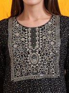Embroidered & Bandhani Printed Kurta With Pant & Dupatta, Black - Hiral Fashion