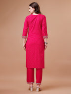 Yoke & Hem Embroidered Bandhani Printed Kurta,Pant & Dupatta Set, Multicolor - Hiral Fashion