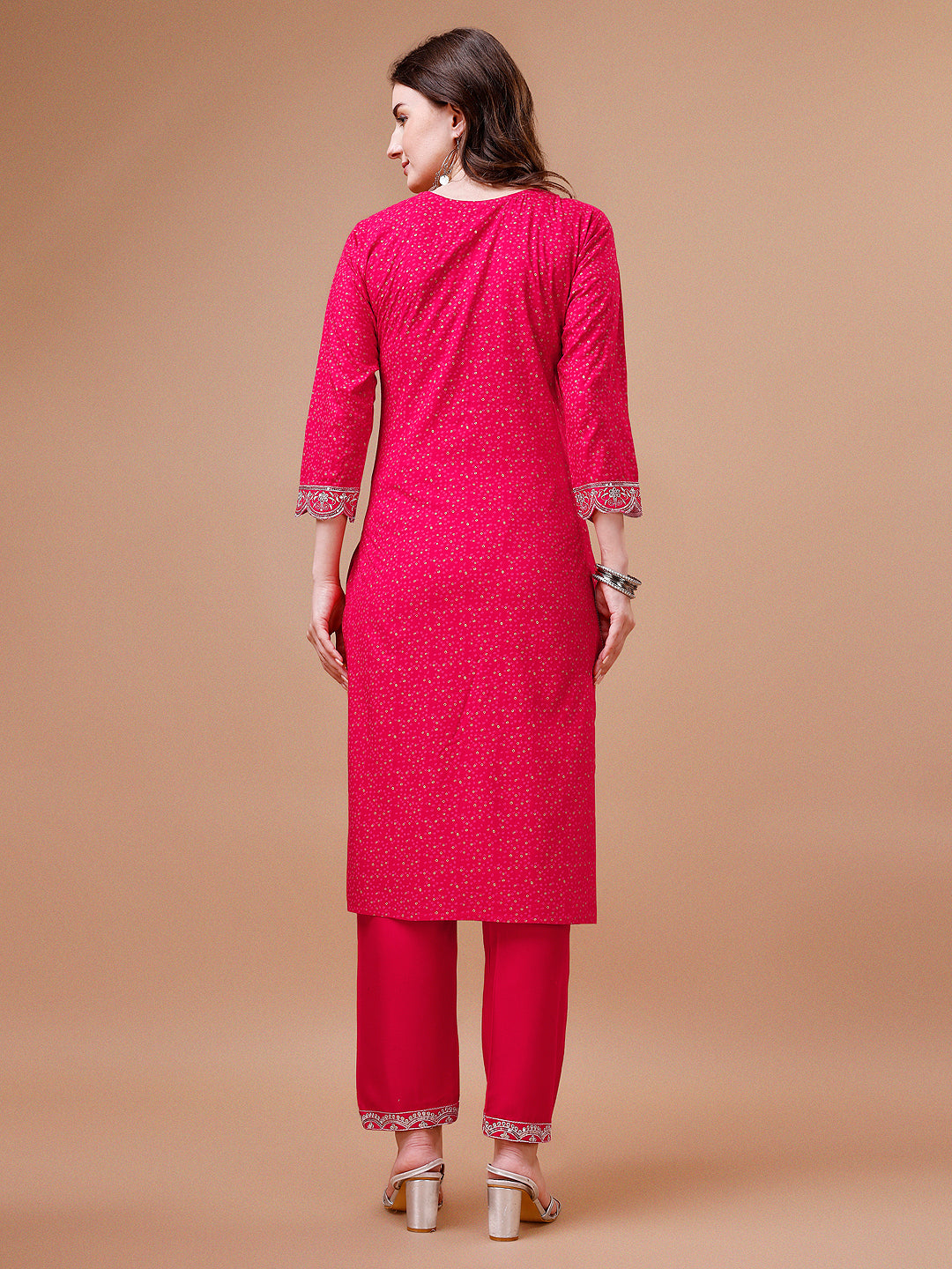 Yoke & Hem Embroidered Bandhani Printed Kurta,Pant & Dupatta Set, Multicolor - Hiral Fashion