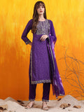 Embroidered & Bandhani Printed Kurta With Pant & Dupatta, Purple - Hiral Fashion