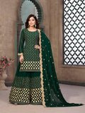 Myra Green Embroidered Faux Georgette Palaazo Suit