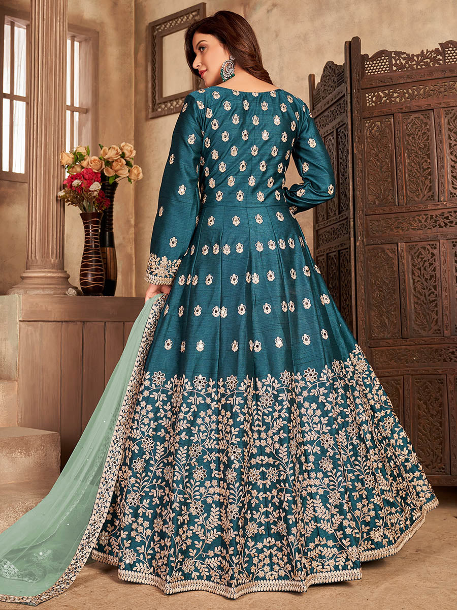 Myra Rama Art silk Embroidered Pant Style Anarkali Suit