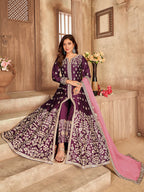 Myra Wine Art silk Embroidered Pant Style Anarkali Suit