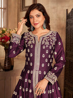 Myra Wine Art silk Embroidered Pant Style Anarkali Suit
