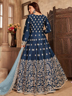 Myra Teal Art silk Embroidered Pant Style Anarkali Suit