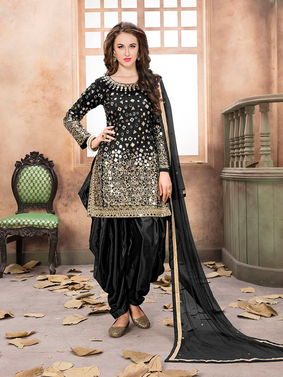 Myra Black Tafeta Silk Patiyala Suit
