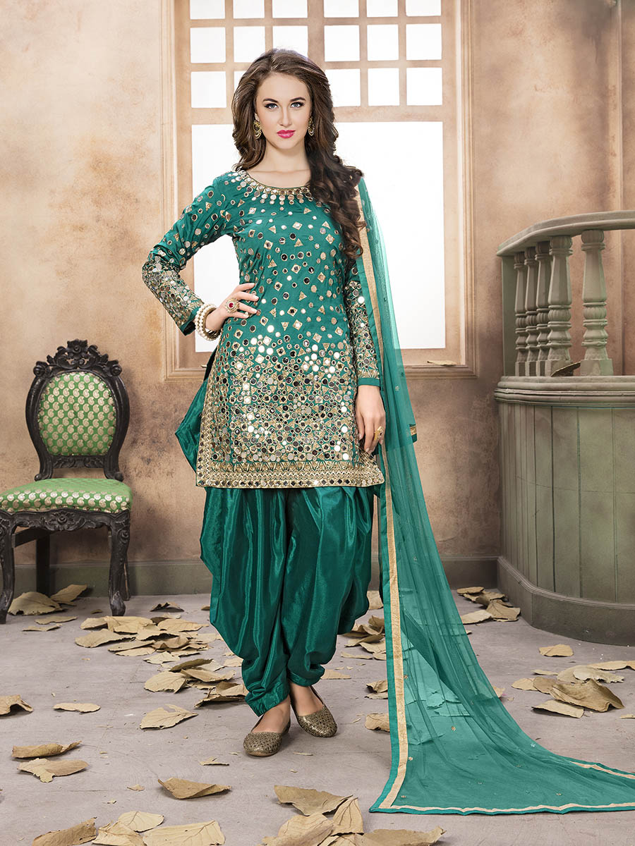 Myra Sea Green Tafeta Silk Patiyala Suit