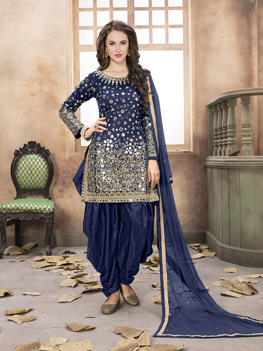 Myra Royal Blue Tafeta Silk Patiyala Suit