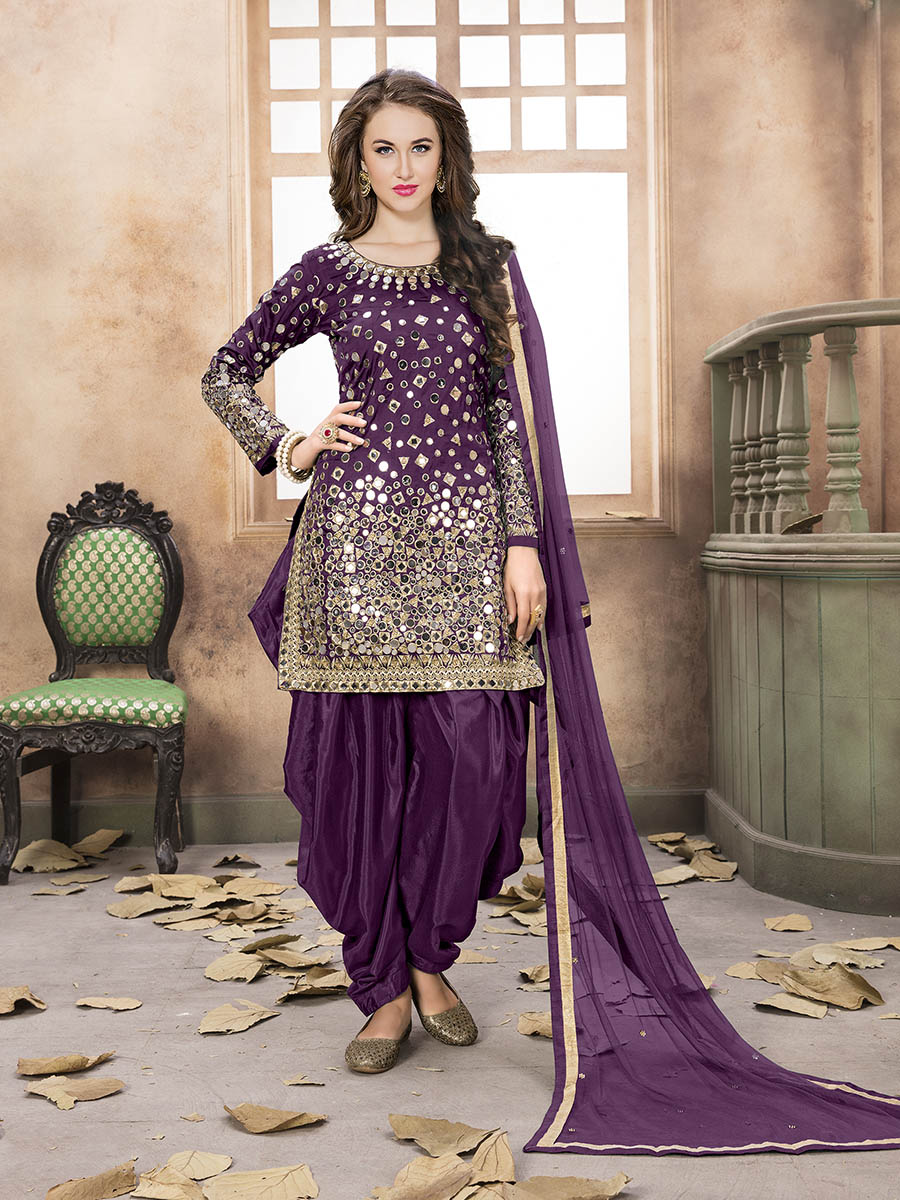 Myra Purple Tafeta Silk Patiyala Suit
