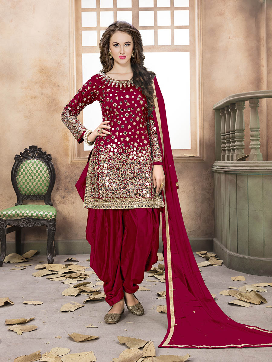 Myra Red Tafeta Silk Patiyala Suit