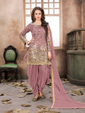 Myra Dusty Pink Tafeta Silk Patiyala Suit