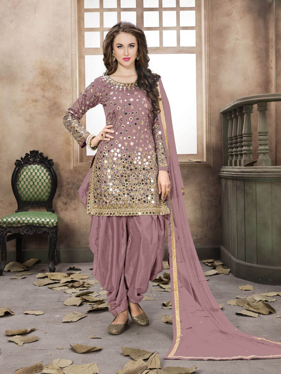 Myra Dusty Pink Tafeta Silk Patiyala Suit