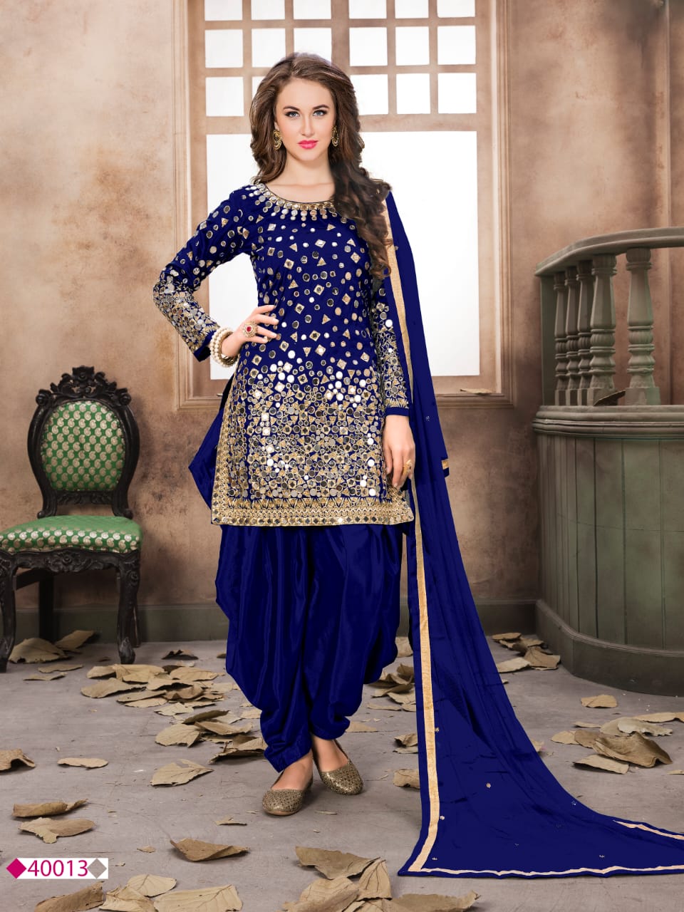 Myra Blue Tafeta Silk Patiyala Suit