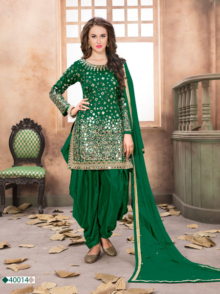 Myra Green Tafeta Silk Patiyala Suit