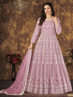 Myra Dusty Pink Butterfly Net Embroidered Anarkali Suit