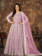 Myra Dusty Pink Butterfly Net Embroidered Anarkali Suit