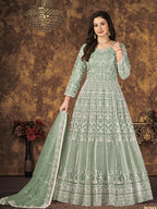 Myra Dusty Pista Butterfly Net Embroidered Anarkali Suit