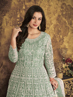 Myra Dusty Pista Butterfly Net Embroidered Anarkali Suit