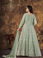 Myra Dusty Pista Butterfly Net Embroidered Anarkali Suit