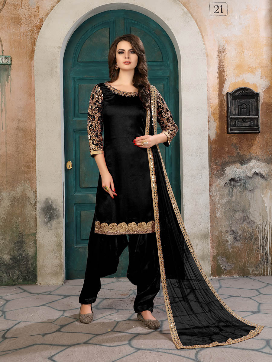 Myra Black Art Silk Real Glass Work Suit