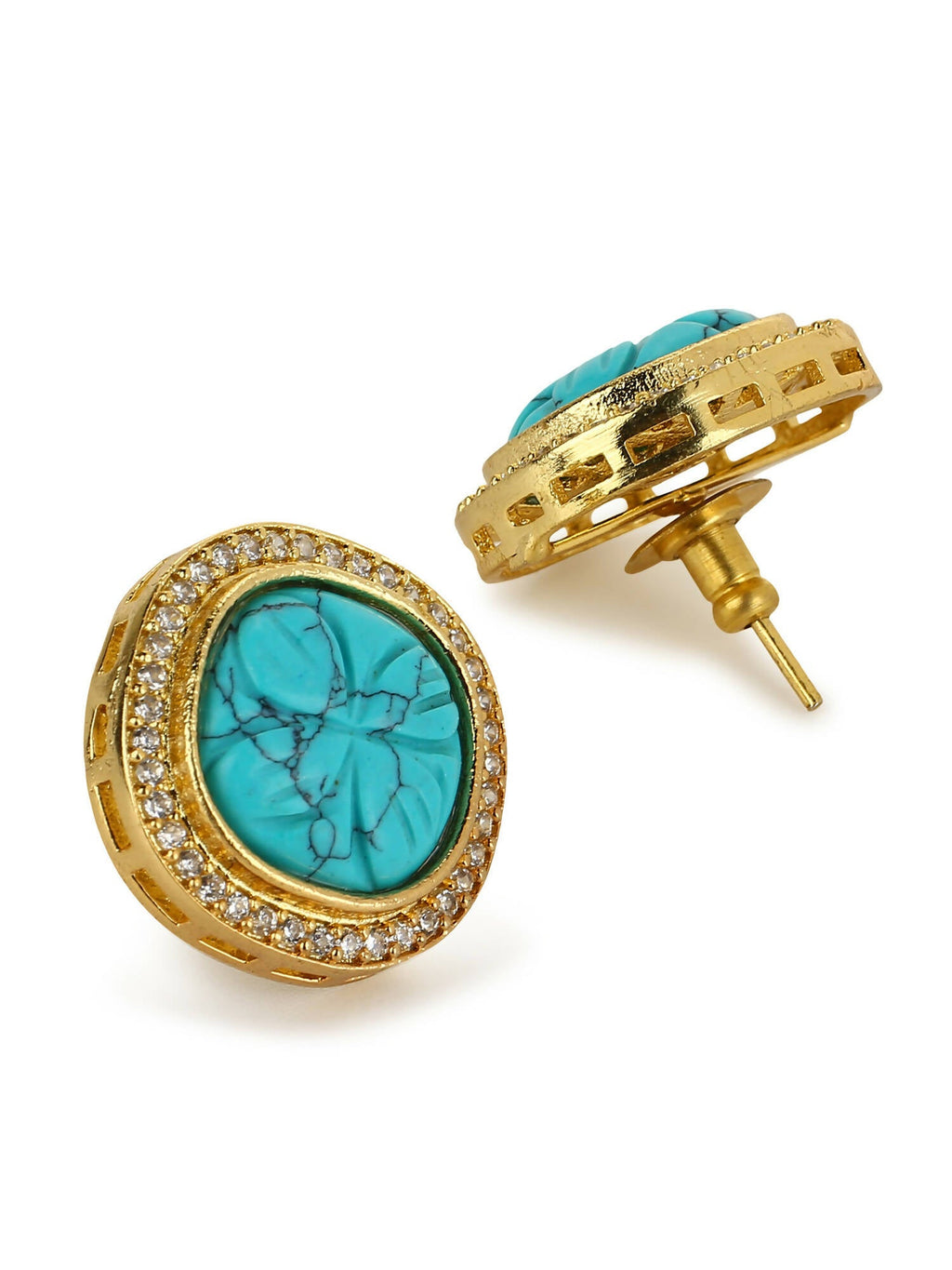 Blue Gold Plated Handcrafted Studs Earrings - Ruby Raang - Distacart