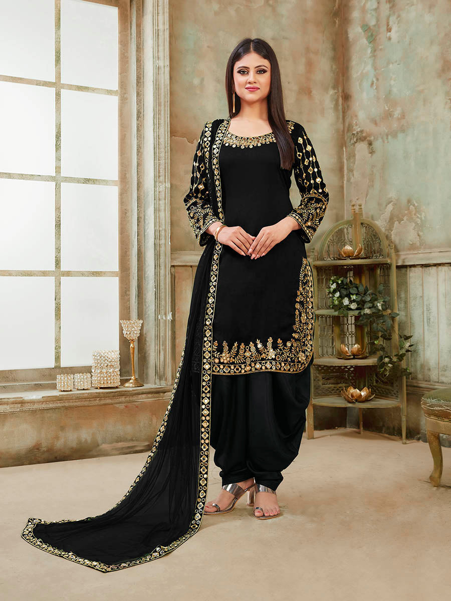 Myra Black Art Silk Real Glass Work Suit