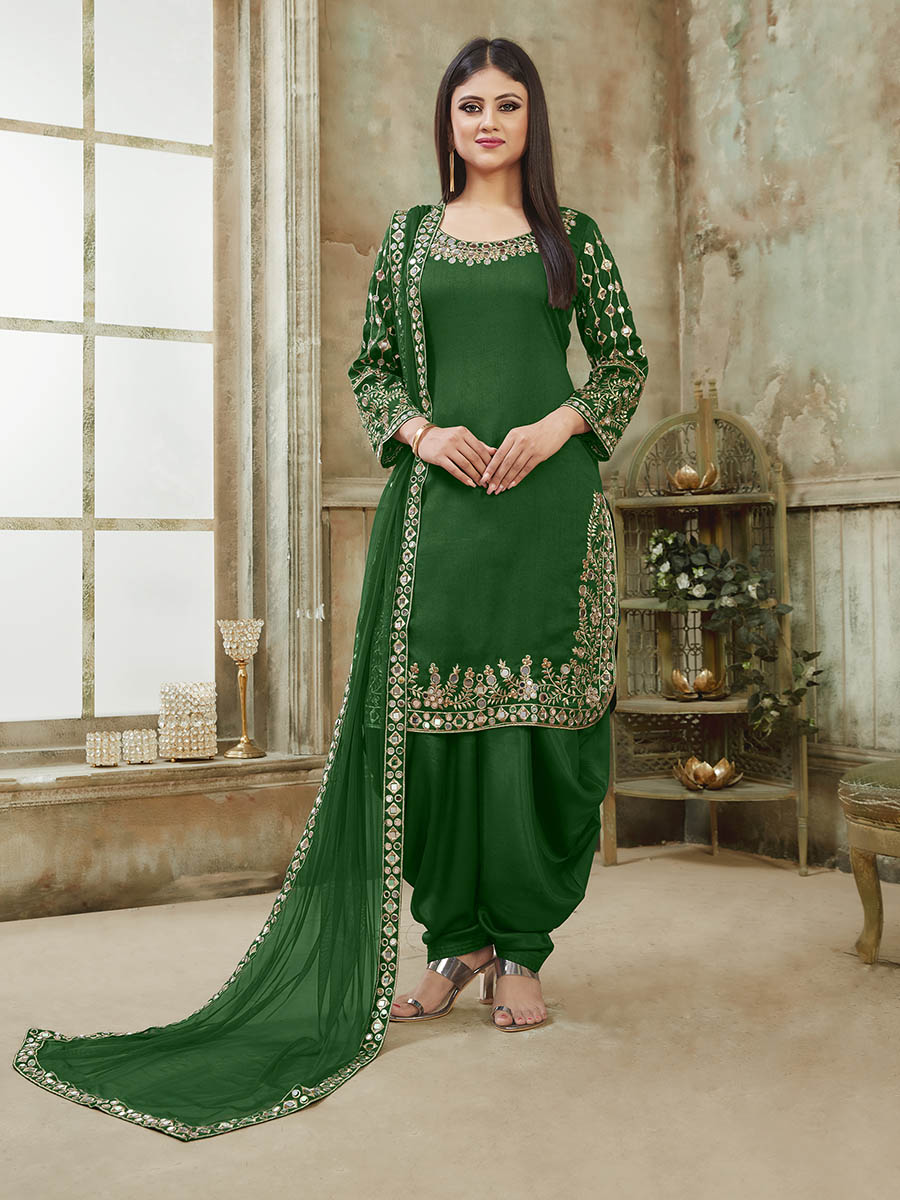 Myra Green Art Silk Real Glass Work Suit