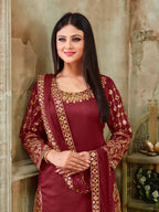 Myra Red Art Silk Real Glass Work Suit
