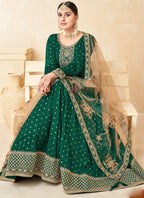 Vegaa Fashion Designer Green Tafeta Silk Embroidery Anarkali Suit - Distacart