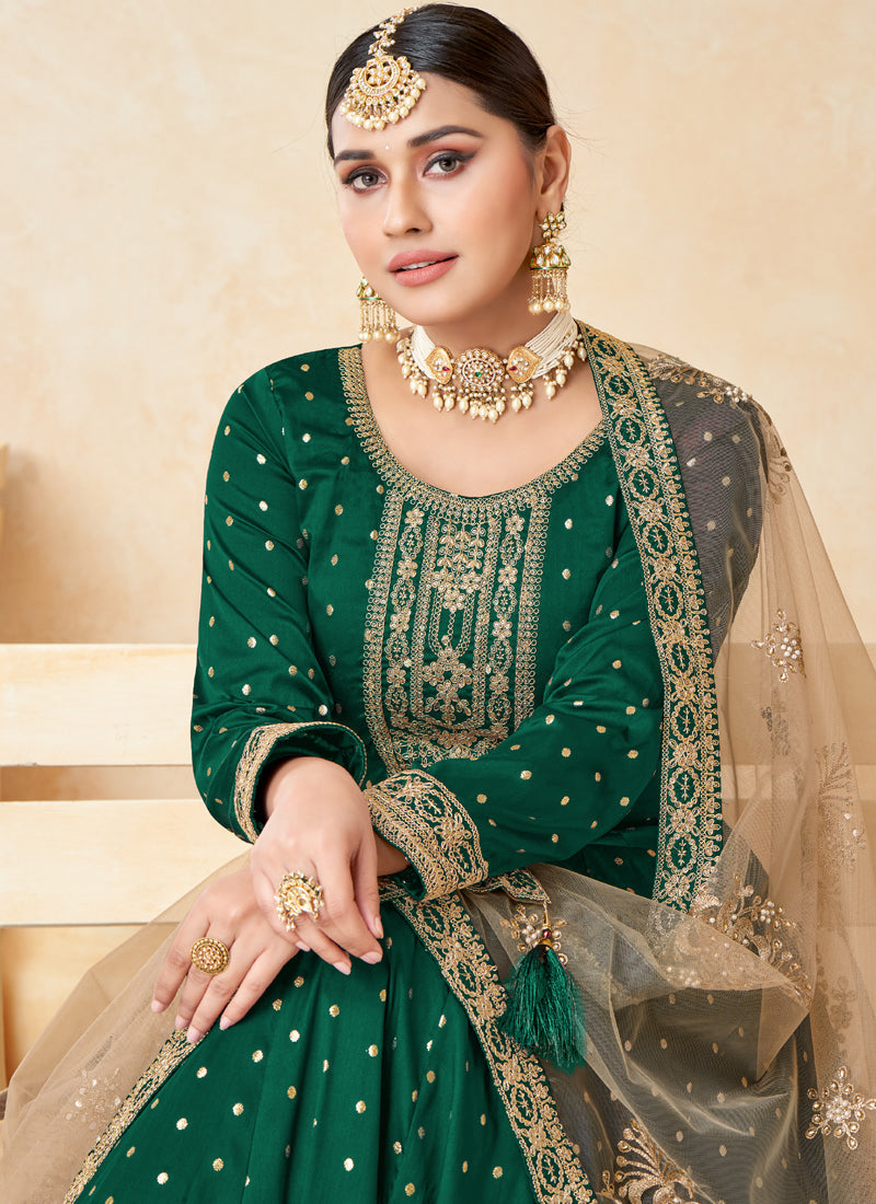 Vegaa Fashion Designer Green Tafeta Silk Embroidery Anarkali Suit - Distacart