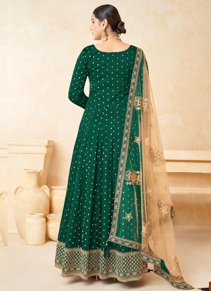 Vegaa Fashion Designer Green Tafeta Silk Embroidery Anarkali Suit - Distacart