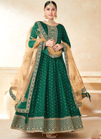 Vegaa Fashion Designer Green Tafeta Silk Embroidery Anarkali Suit - Distacart