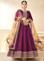 Vegaa Fashion Designer Wine Tafeta Silk Embroidery Anarkali Suit