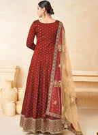 Vegaa Fashion Designer Red Tafeta Silk Embroidery Anarkali Suit - Distacart