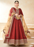 Vegaa Fashion Designer Red Tafeta Silk Embroidery Anarkali Suit - Distacart