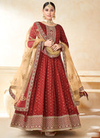 Vegaa Fashion Designer Red Tafeta Silk Embroidery Anarkali Suit - Distacart