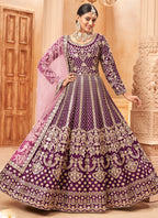 Vegaa Fashion Designer Wine Art Silk Embroidery Anarkali Suit