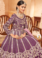 Vegaa Fashion Designer Wine Art Silk Embroidery Anarkali Suit